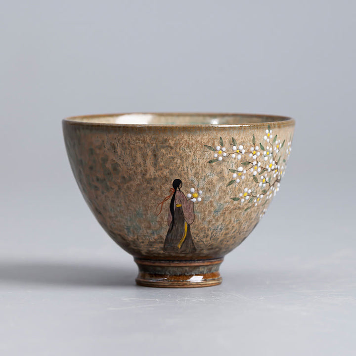Buddha Stones Jingdezhen Malowana ręcznie porcelana Ru Kiln Hanfu Dziewczyna Kwiat Ceramiczny Filiżanka Kung Fu Filiżanki do herbaty