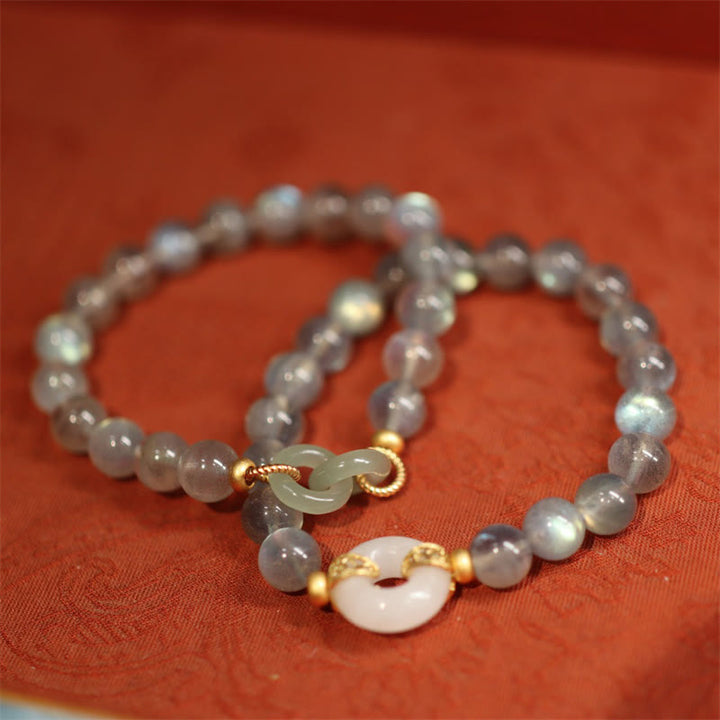 Buddha Stones Naturalny Kamień Księżycowy Heitan Jade Peace Buckle Bransoletka Uzdrawiająca
