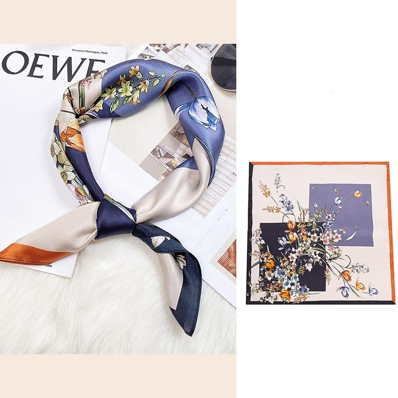 Buddha Stones Scena pasterska Balon na gorące powietrze Wiosenne kwiaty 100% jedwabiu morwowego Chusta na szyję - Kolorowe kwiaty - image 29