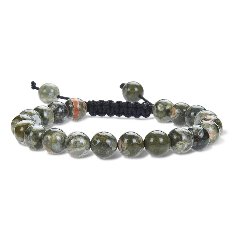 Buddha Stones Naturalna moc uzdrawiania Kamień szlachetny Kryształowe koraliki Unisex Regulowana bransoletka makrama - Zielony jaspis - image 17