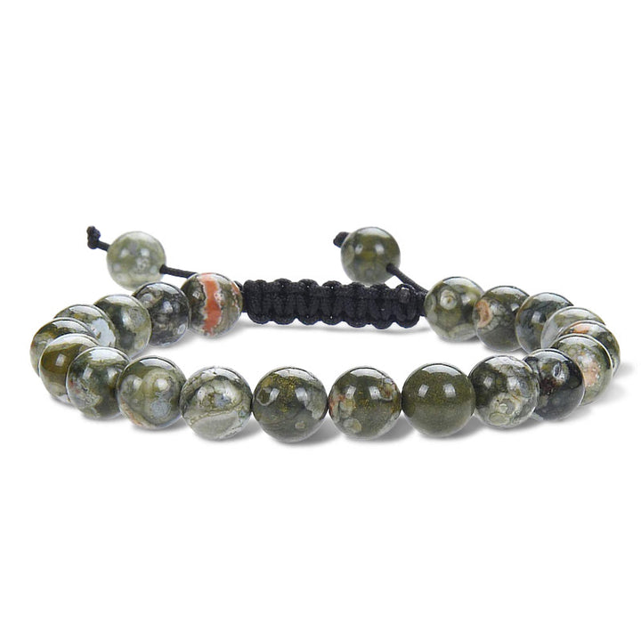 Buddha Stones Naturalna moc uzdrawiania Kamień szlachetny Kryształowe koraliki Unisex Regulowana bransoletka makrama - Zielony jaspis - image 17