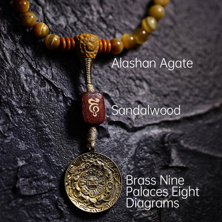 Buddha Stones 108 Mala Koraliki Naturalne Tygrysie Oko Miedź Dorje Ochrona Bransoletka z Chwostem