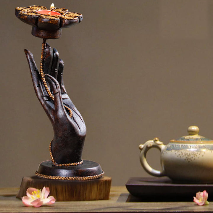 Buddha Stones Wzór Dłoni Drewniany Świecznik Domowy Świecznik Dekoracja