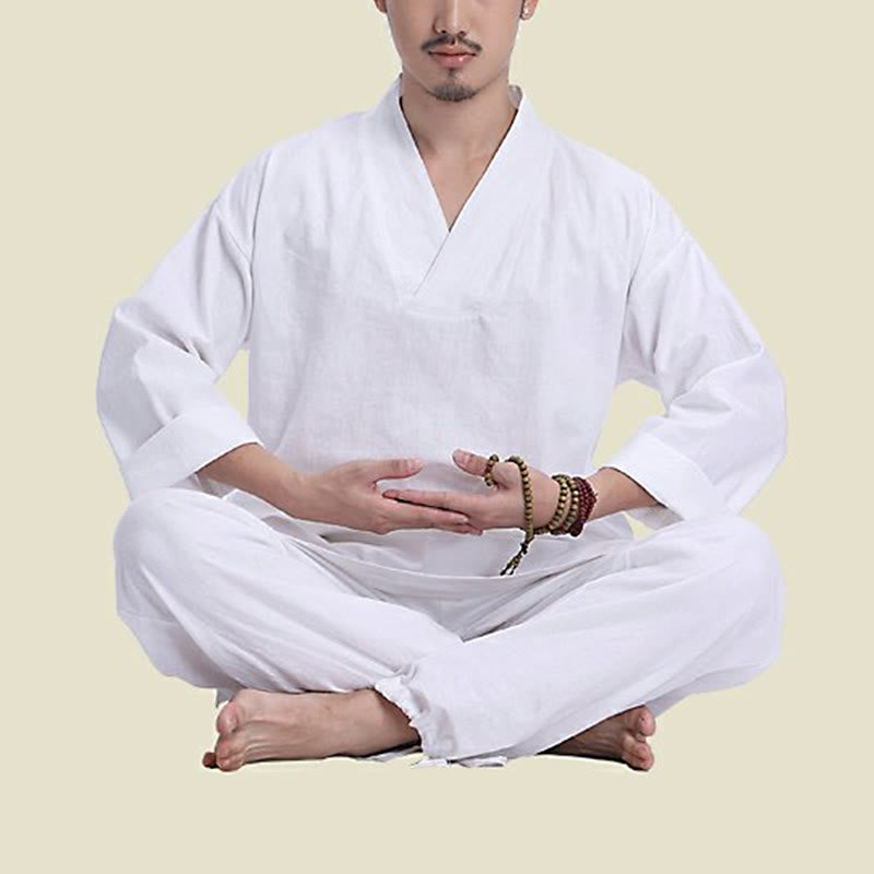 Buddha Stones Medytacja Modlitwa Dekolt w serek Projekt Bawełna Len Duchowa Praktyka Zen Joga Odzież Męska Zestaw - image 17