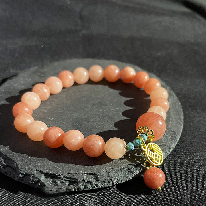 Buddha Stones Naturalny Pomarańczowy Kamień Turkusowy Fu Charakter Charm Bransoletka Szczęście Fortuna