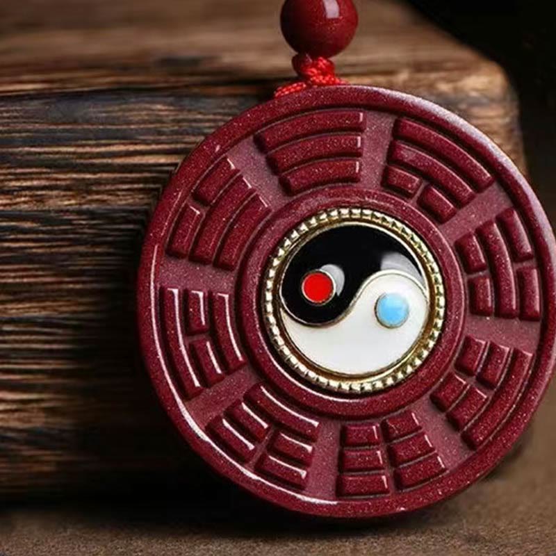 Buddha Stones Naturalny Cynober Bagua Obrotowy Yin Yang Trzymający Z dala Złe Duchy Naszyjnik Wisiorek - image 2