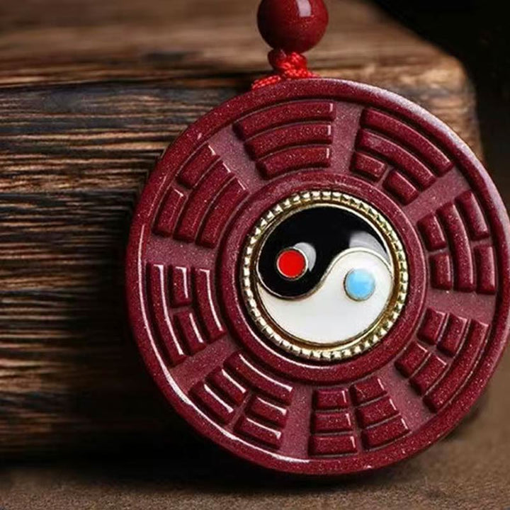 Buddha Stones Naturalny Cynober Bagua Obrotowy Yin Yang Trzymający Z dala Złe Duchy Naszyjnik Wisiorek - image 2