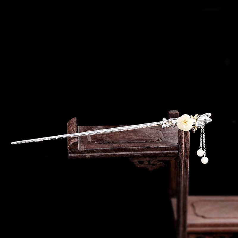 Spinka do włosów z kwiatem błogosławieństwa wykonana ze srebra próby 925 Hetian White Jade - image 1