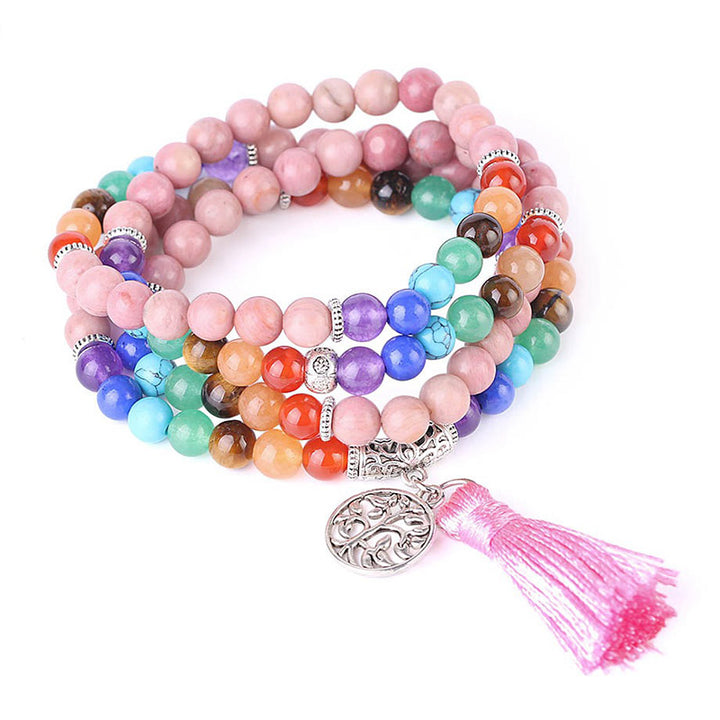 Buddha Stones 108 Mala Koraliki Rodonit Niebieski Kryształ Lazulit Bransoletka Lecznicza