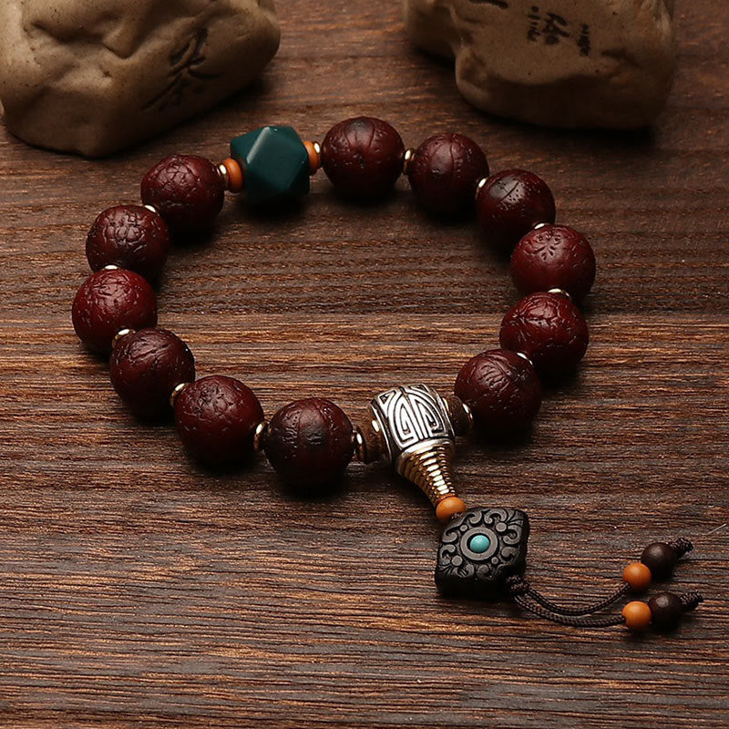 Buddha Stones Tybetańskie Nasiona Bodhi Agat Koralik Szczęście Bogactwo Tassel Charm Nadgarstek Mala