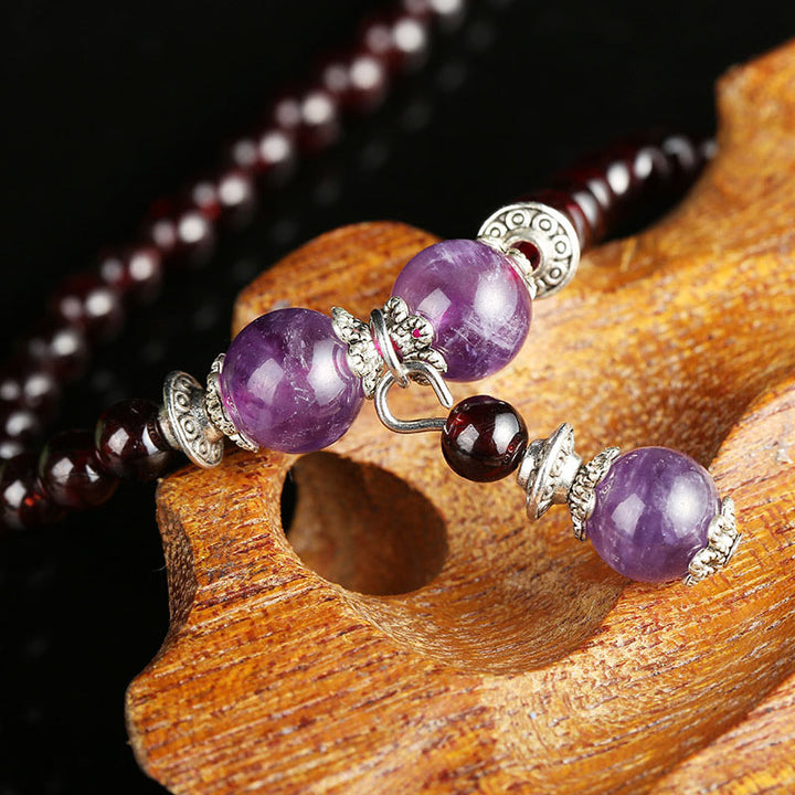 Bransoletka ochronna Buddha Stones Naturalny Granat Ametyst