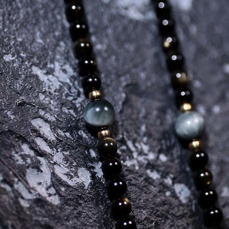 Buddha Stones 108 Mala Beads Złoty połysk Obsydian Tygrysie Oko Orle Oko Kamień Bransoletka Bogactwa
