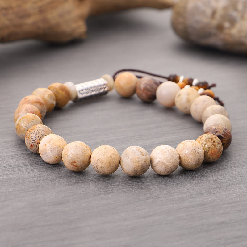Buddha Stones Zwietrzały Kamień Om Mani Padme Hum Wzmocniona Bransoletka