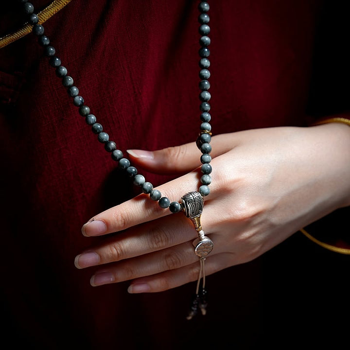 Buddha Stones 925 Srebro Sterling 108 Koraliki Mala Kamień Orle Oko Kamień Księżycowy Pozytywna Bransoletka
