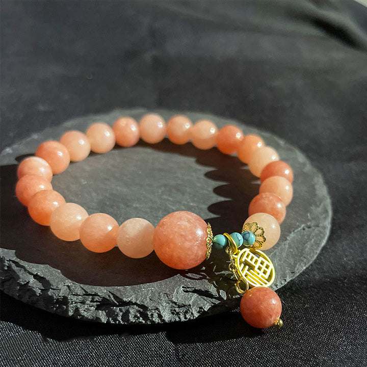 Buddha Stones Naturalny Pomarańczowy Kamień Turkusowy Fu Charakter Charm Bransoletka Szczęście Fortuna