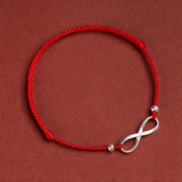 Buddha Stones 925 Srebro Sterlingowe Endless Knot Protection Luck Bransoletka z czerwonego sznurka Anklet