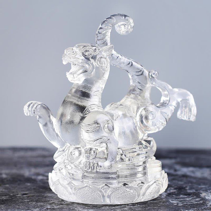 Buddha Stones Feng Shui Cztery Symbole Błękitny Smok Ręcznie Robiony Kryształ Liuli Dzieło Sztuki Dekoracja Domu Biurowego