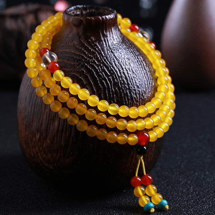 Buddha Stones 108 Mala Beads Bransoletka Harmony Yellow Chalcedon