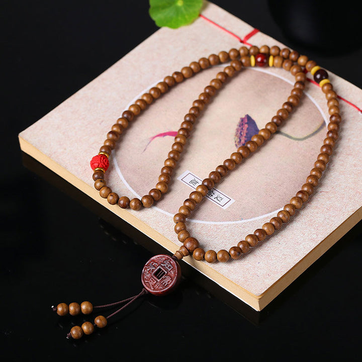 Buddha Stones 108 Mala Koraliki Brzoskwiniowe Drewno Bodhi Nasiona Lotosu Modlitwa Medytacja Bransoletka