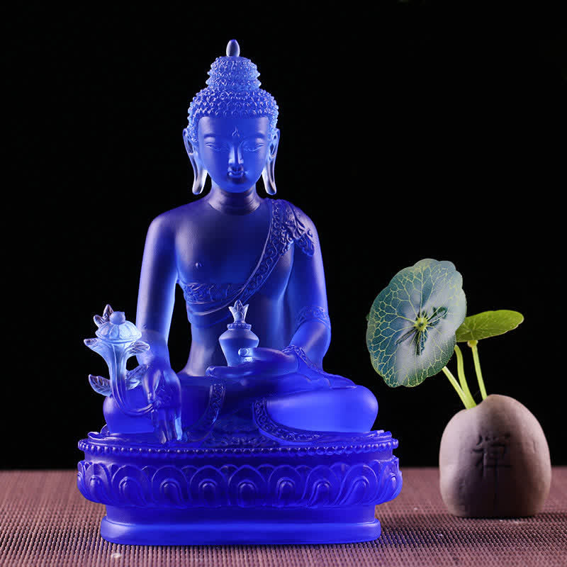 Buddha Stones Medycyna Budda Ręcznie Robiony Kryształ Liuli Dzieło Sztuki Współczucia Statua Ofiarowania Dekoracji Domu Biuro - image 2