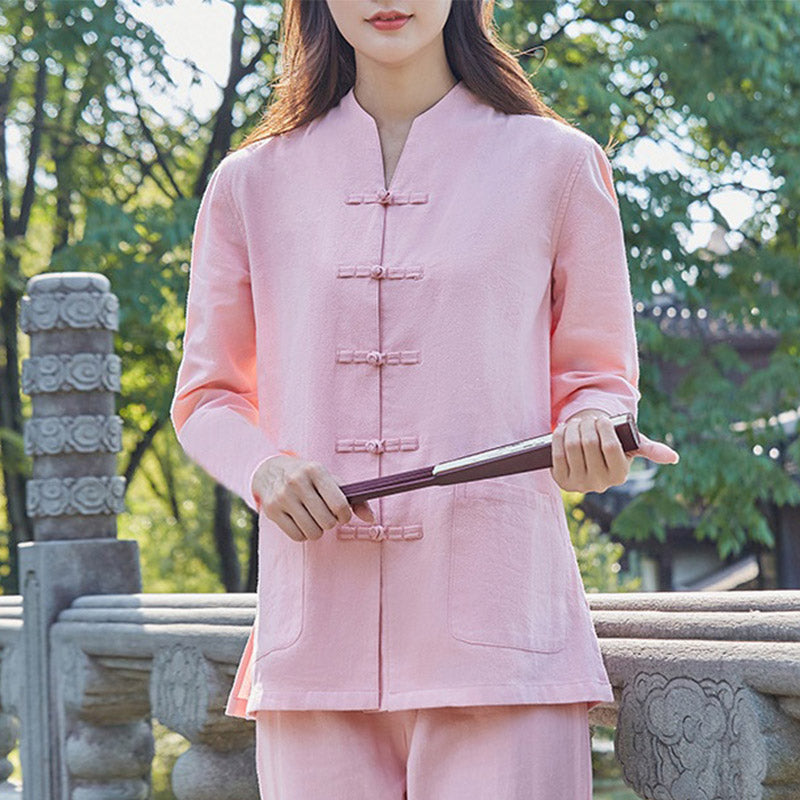 Buddha Stones Duchowa Praktyka Zen Joga Medytacja Modlitwa Jednolita Bawełna Lniana Odzież Damska Zestaw - Różowy - US18, UK/AU22, EU50 (6XL) - image 2
