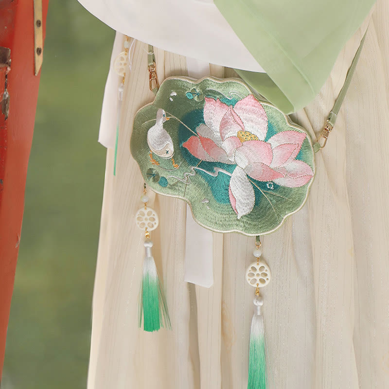 Buddha Stones Szczęście Haft Lotos Koi Ryba Królik Kwiat Hanfu Torba Crossbody Torba na Ramię