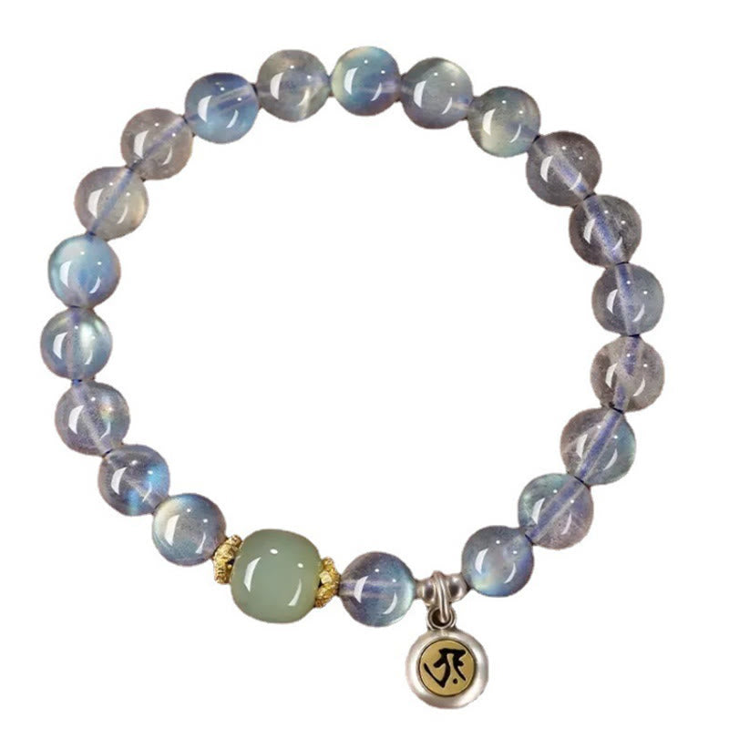 Buddha Stones Chiński Zodiak Natal Budda 925 Srebro Sterling Naturalny Kamień Księżycowy Hetian Jade Pozytywna Bransoletka