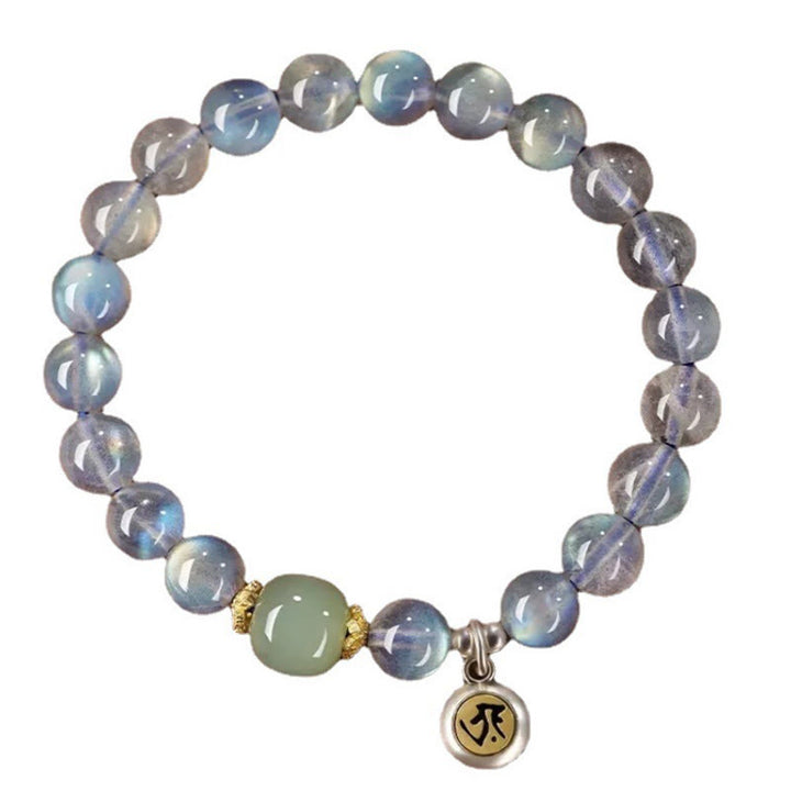 Buddha Stones Chiński Zodiak Natal Budda 925 Srebro Sterling Naturalny Kamień Księżycowy Hetian Jade Pozytywna Bransoletka