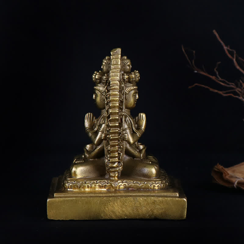Chenrezig Tysiącręka Figurka Awalokiteśwary Dwustronna Ochrona Kuan Yin Bodhisattwa Solidna Miedziana Statuetka Dekoracja