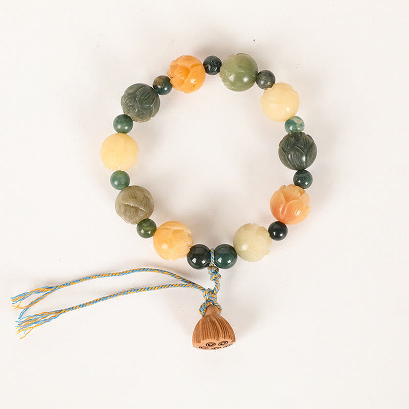 Buddha Stones Bodhi Nasiona Lotosu Koraliki Grawerowane Mchu Agat Spokój Spokój Bransoletka