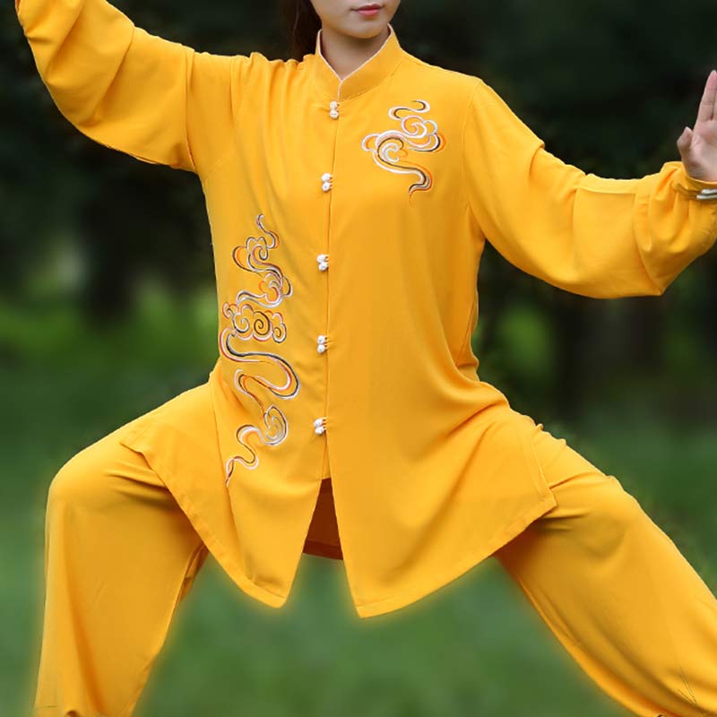 Buddha Stones Pomyślne Chmury Haft Medytacja Modlitwa Duchowy Zen Tai Chi Qigong Praktyka Unisex Zestaw Ubrań - image 1