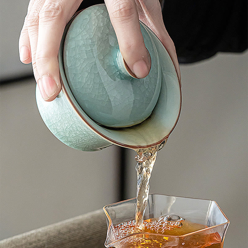 Buddha Stones Retro Zielony Lodowy Glazura Ceramiczny Gaiwan Sancai Filiżanka Kung Fu Filiżanka I Spodek Z Pokrywką