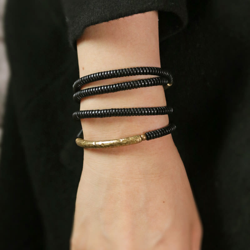 Bransoletka wielowarstwowa z Buddha Stones, drewna hebanowego, mosiądzu i miedzi - image 14