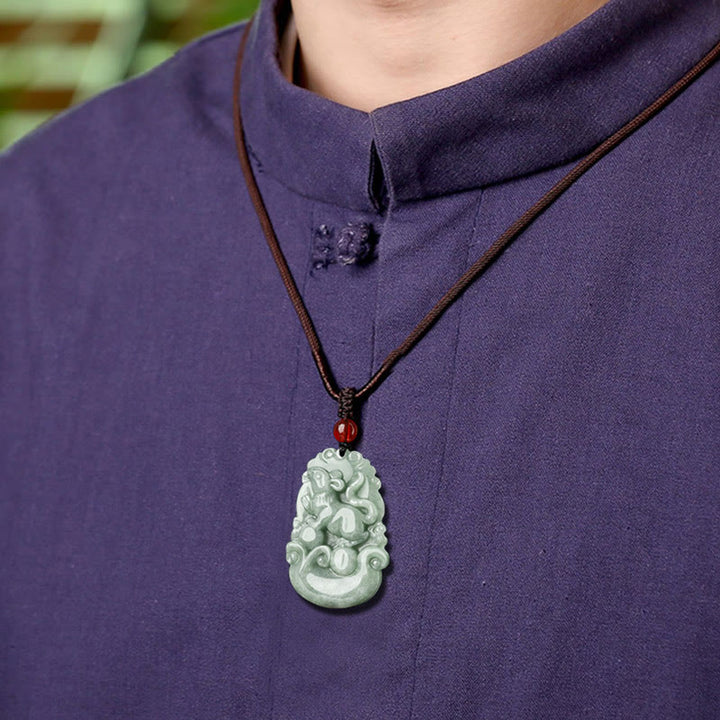 Buddha Stones Naturalny Zielony Jadeit 12 Chiński Zodiak Szczęście Dobrobyt Naszyjnik Wisiorek