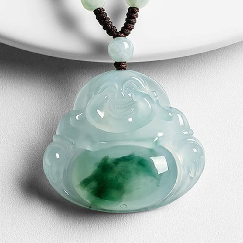 Naszyjnik z Buddha Stones z cyjanowego jadeitu, szczęście