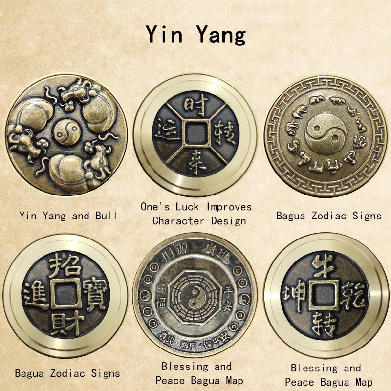 Buddha Stones Cztery Bestie Feng Shui Yin Yang Bagua Miedziana Moneta Harmonia Obrotowa Dekoracja