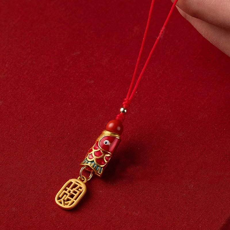 Buddha Stones Koi Ryba Cynober Przyciągający Bogactwo Życzenie Ruyi Urok Szczęścia Telefon Wiszący Dekoracja