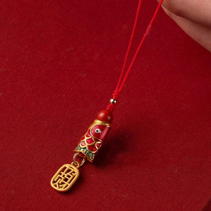 Buddha Stones Koi Ryba Cynober Przyciągający Bogactwo Życzenie Ruyi Urok Szczęścia Telefon Wiszący Dekoracja