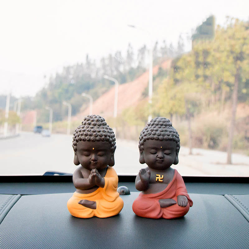 Buddha Stones Mały Budda Spokój Fioletowa Glina Dekoracja Biurka Domowego