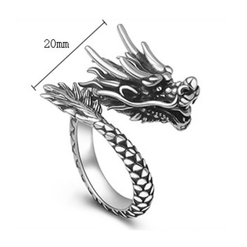 Buddha Stones 990 Srebro Sterlingowe Vintage Dragon Design Szczęście Ochrona Siła Regulowany Pierścień