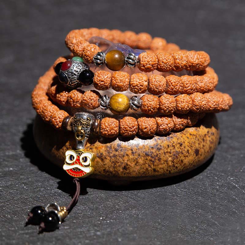 Tybet 108 Mala Beads Rudraksha Bodhi Seed Chinese Zodiac Natal Buddha Wealth Charm Bracelet