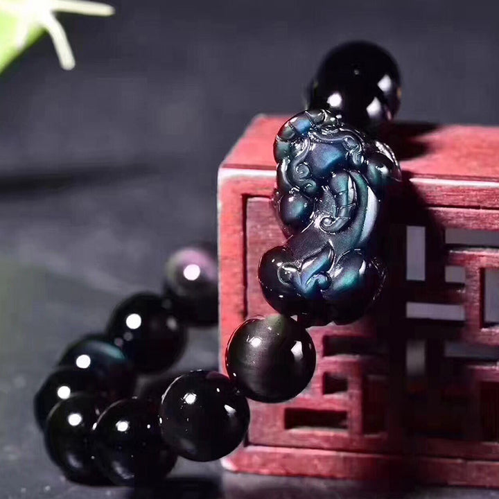 Buddha Stones FengShui PiXiu Tęczowa Bransoletka Szczęścia Obsydian