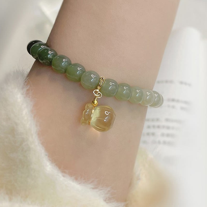 Buddha Stones Naturalny Hetian Jade Woreczek Pieniędzy Charm Bead Bransoletka Dobrobytu