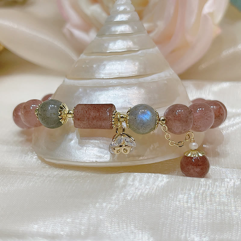 Bransoletka z Buddha Stones Naturalny Kwarc Truskawkowy Kamień Księżycowy Miłość
