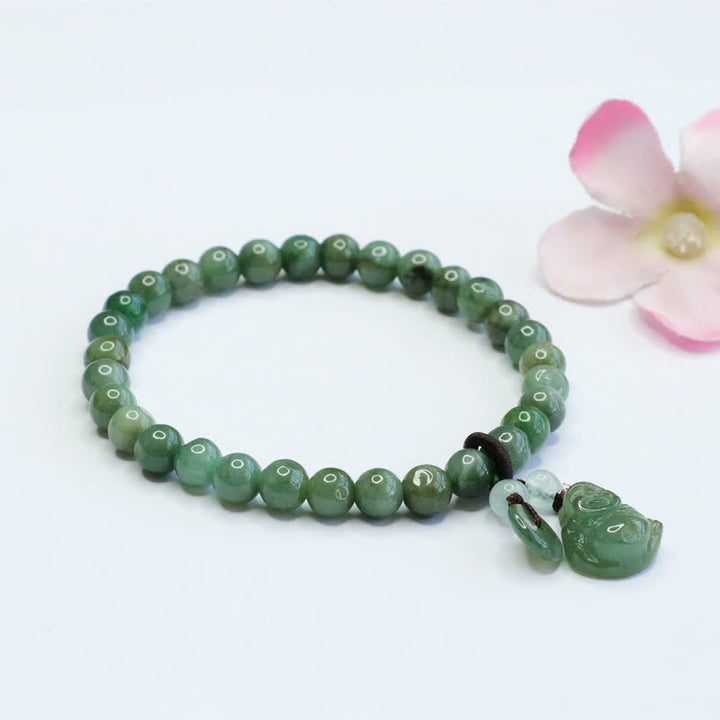Buddha Stones Śmiejący się Budda Cyjan Jade Bransoletka lecznicza