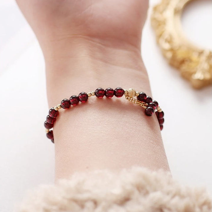 Bransoletka Buddha Stones 14K Gold Natural Garnet Calm