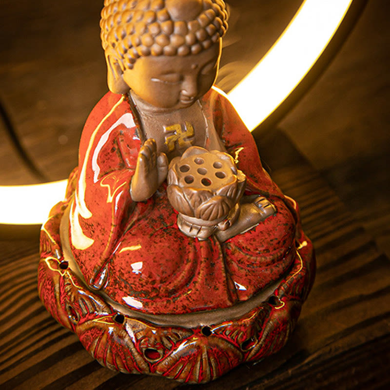 Buddha Stones Budda Lotos Cofający Dym Fontanna Ceramiczny Błogosławieństwo Kadzielnica Z Dekoracją Światła