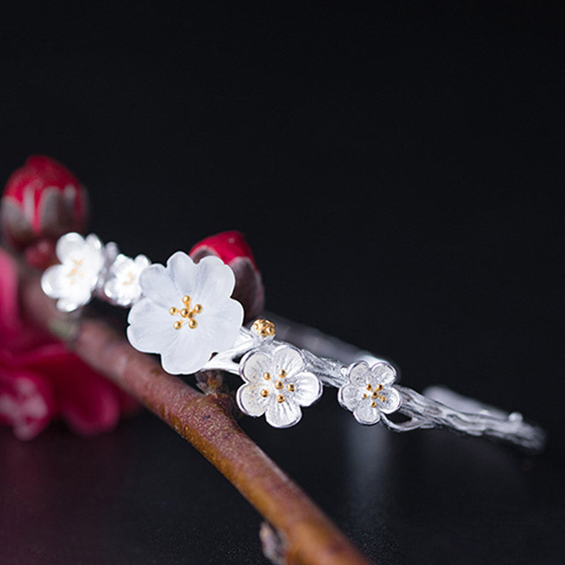 Bransoletka Buddha Stones 925 Sterling Silver Plum Flower Blessing z regulacją - image 1