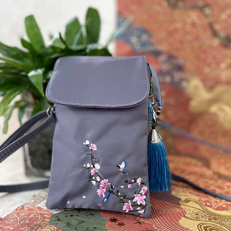 Buddha Stones Wodoodporna Ręcznie Haftowane Kwiaty Lotosu Torba Crossbody Torba Na Ramię Torba Na Telefon Komórkowy