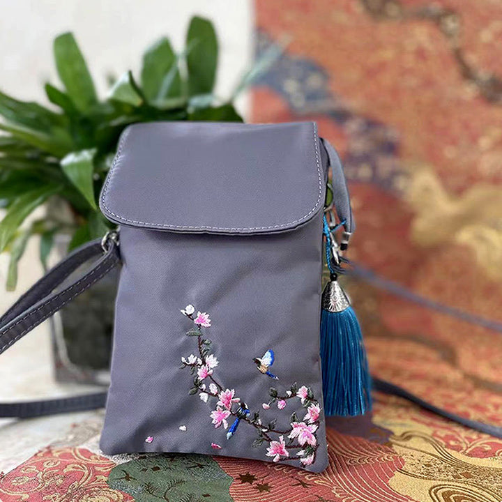 Buddha Stones Wodoodporna Ręcznie Haftowane Kwiaty Lotosu Torba Crossbody Torba Na Ramię Torba Na Telefon Komórkowy